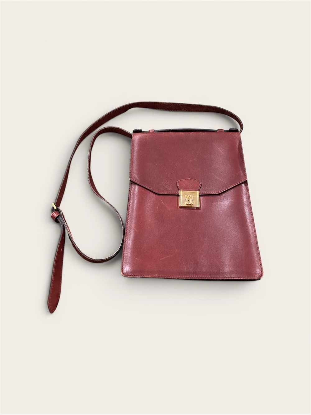 Cartier Burgundy Leather Crossbody with Gold Lock